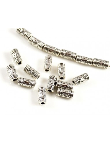 5 Distantiere tubulare argintii cu model 6 x 2 mm