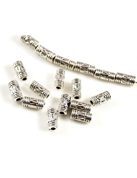 5 Distantiere tubulare argintii cu model 6 x 2 mm