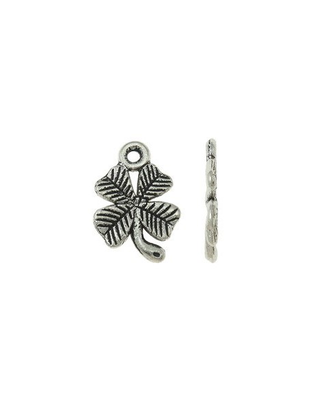 100 Charm trifoi norocos argintiu antichizat 15 x 10 mm