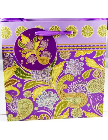 Punga cadou carton cerat violet/galben 16 x 16 cm