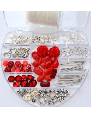 Kit margele si accesorii bijuterii cu 130 componente - rosu