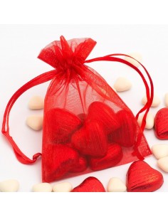 Saculet organza rosu pentru cadou 12 x 9 cm