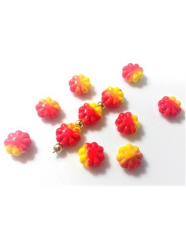 4 Margele sticla presata Cehia floare plata 9 mm - galben/orange