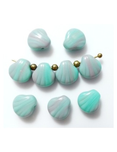 4 Margele sticla presata Cehia scoica vernil/lila 9 mm