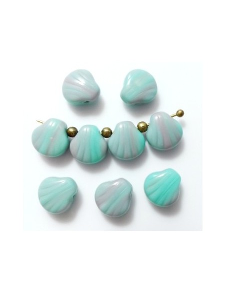 4 Margele sticla presata Cehia scoica vernil/lila 9 mm