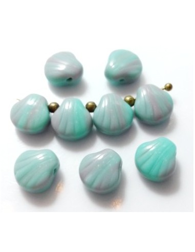 4 Margele sticla presata Cehia scoica vernil/lila 9 mm