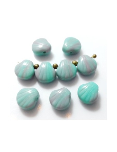 4 Margele sticla presata Cehia scoica vernil/lila 9 mm