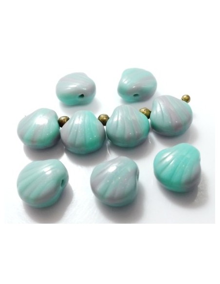 4 Margele sticla presata Cehia scoica vernil/lila 9 mm