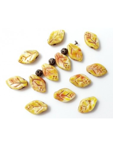 10 Margele sticla presata Cehia frunzulite 12 x 7 mm - Aramii