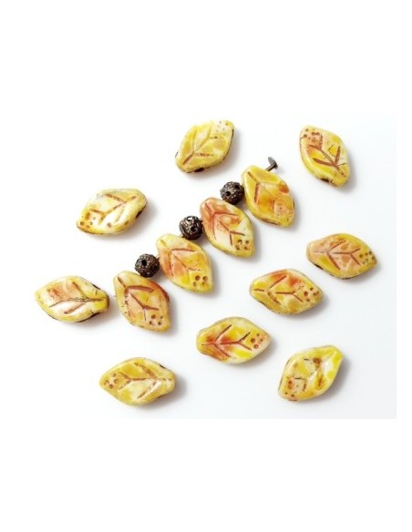 10 Margele sticla presata Cehia frunzulite 12 x 7 mm - Aramii