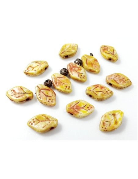 10 Margele sticla presata Cehia frunzulite 12 x 7 mm - Aramii