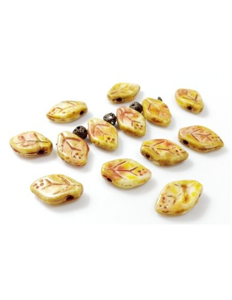 10 Margele sticla presata Cehia frunzulite 12 x 7 mm - Aramii