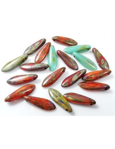 10 Margele sticla presata Cehia "Daggers" 16 x 5 mm - Lustered Mix