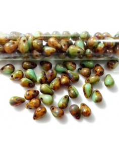 10 Margele sticla Cehia drop (picatura) 4 x 6 mm verde Picasso