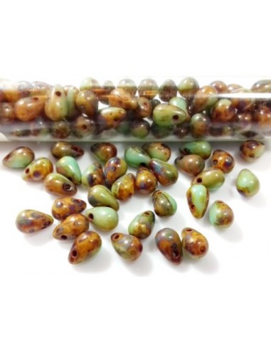 10 Margele sticla Cehia drop (picatura) 4 x 6 mm verde Picasso