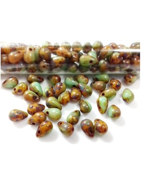 10 Margele sticla Cehia drop (picatura) 4 x 6 mm verde Picasso