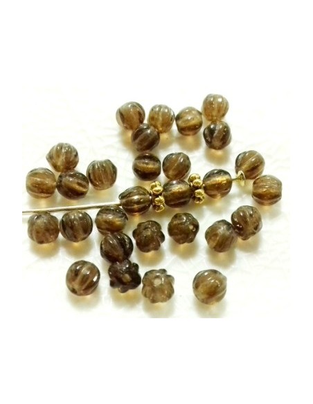 10 Margele sticla presata Cehia, bulb striat 4 x 4 mm - Smokey﻿