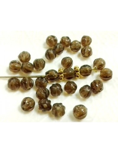10 Margele sticla presata Cehia, bulb striat 4 x 4 mm - Smokey﻿