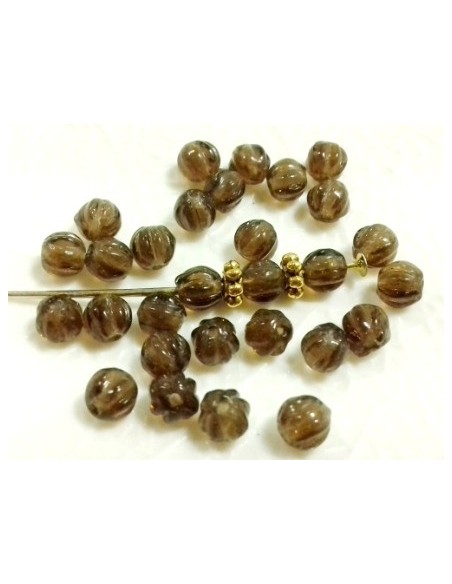 10 Margele sticla presata Cehia, bulb striat 4 x 4 mm - Smokey﻿