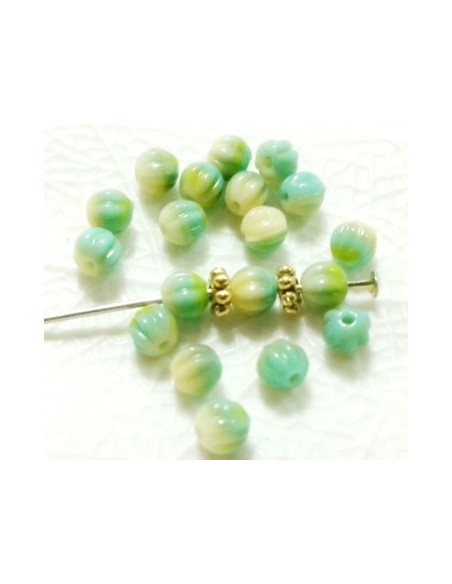 10 Margele sticla presata Cehia, bulb striat 4 x 4 mm - Combined