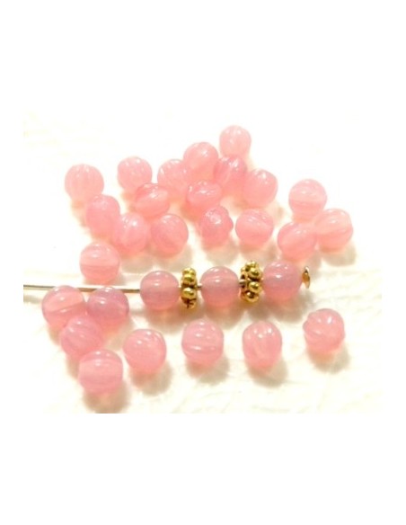 10 Margele sticla presata Cehia, bulb striat 4 x 4 mm - Opal Pink
