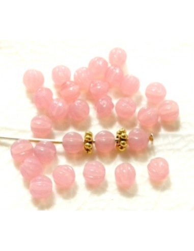 10 Margele sticla presata Cehia, bulb striat 4 x 4 mm - Opal Pink