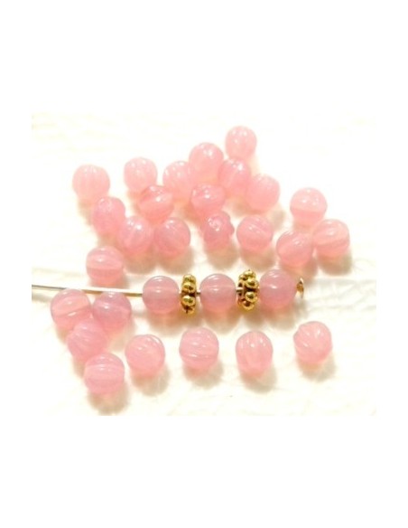 10 Margele sticla presata Cehia, bulb striat 4 x 4 mm - Opal Pink
