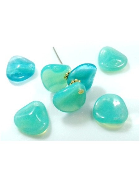 Margele sticla presata Cehia petale 14 x 13 mm - Combined Aqua