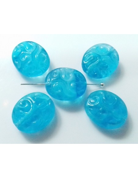 Margele Cehia sticla presata oval embosat 17x14 mm - Combined Blue