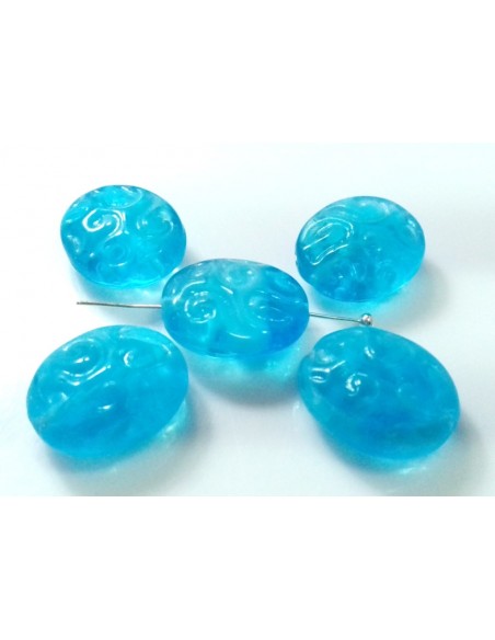 Margele Cehia sticla presata oval embosat 17x14 mm - Combined Blue