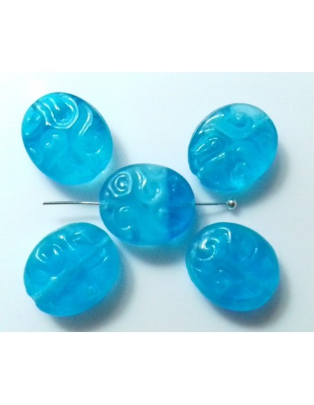 Margele Cehia sticla presata oval embosat 17x14 mm - Combined Blue