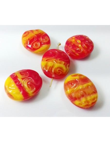 Margele Cehia sticla presata oval embosat 17x14 mm - Orange/Yellow