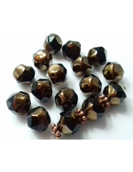 Margele Cehia sticla Fire Polish Baroque finisaj cuprat 9mm