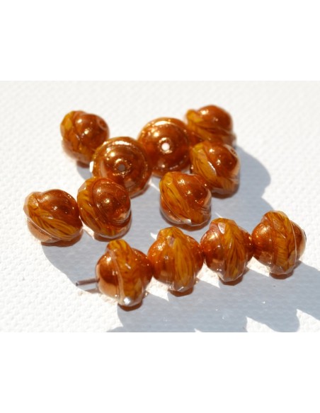 Margele Cehia sticla Fire Polish 10x8mm - Gold Ochre