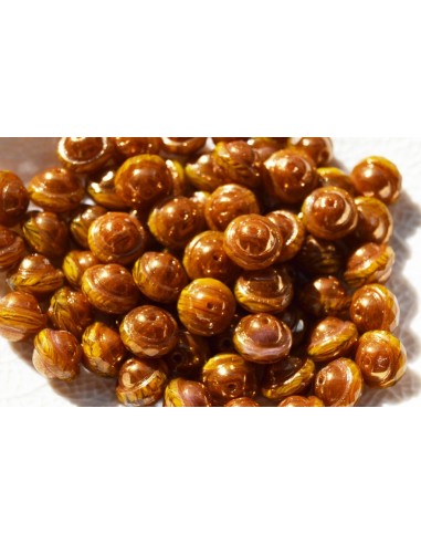 Margele Cehia sticla Fire Polish 10x8mm - Gold Ochre 