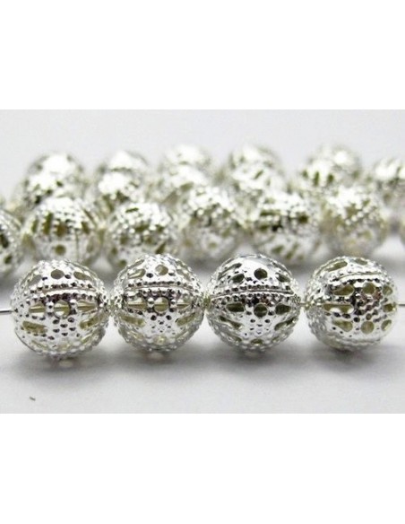 Distantier rotund argintiu filigran 8 mm