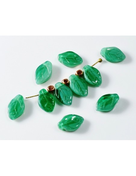 10 Margele sticla Jablonex Cehia frunza 12 x 7 mm 
