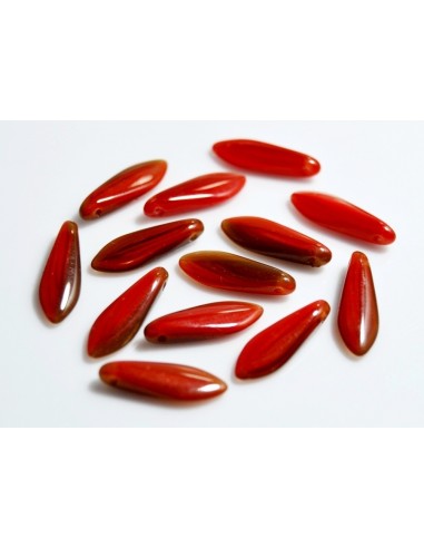 10 Margele sticla presata Cehia "Dagger" 16 x 5 mm - Rosu/Maro