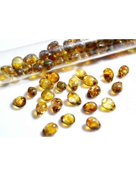 10 Margele sticla Cehia drop (picatura) 5 x 7 mm - Brown Picasso
