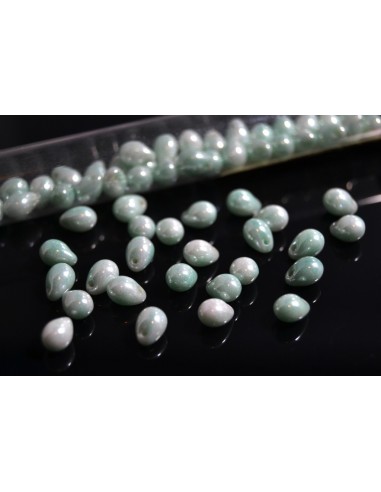 10 Margele sticla Cehia drop (picatura) 5 x 7 mm - Lustered Green