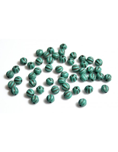 10 Margele sticla presata Cehia, bulb striat 4 x 4 mm