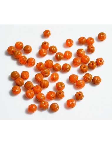 10 Margele sticla presata Cehia, bulb striat 4 x 4 mm - Pumpkin 