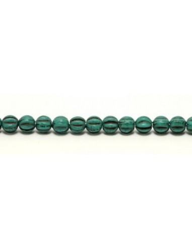 10 Margele sticla presata Cehia, bulb striat 4 x 4 mm - Vintage Blue