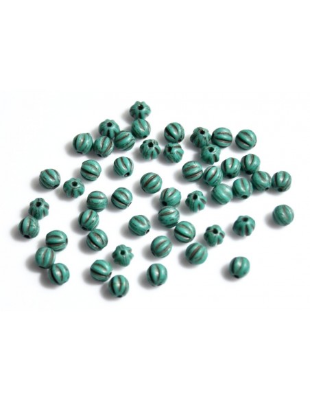 10 Margele sticla presata Cehia, bulb striat 4 x 4 mm - Vintage Blue