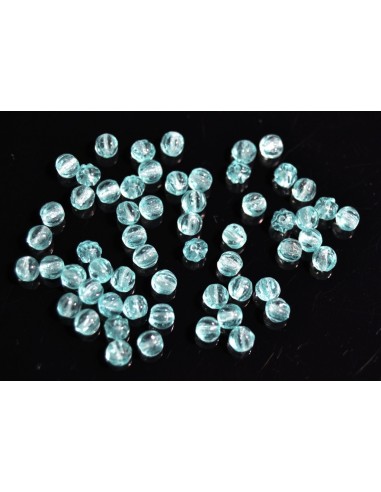 10 Margele sticla presata Cehia, bulb striat 4 x 4 mm - Aquamarine