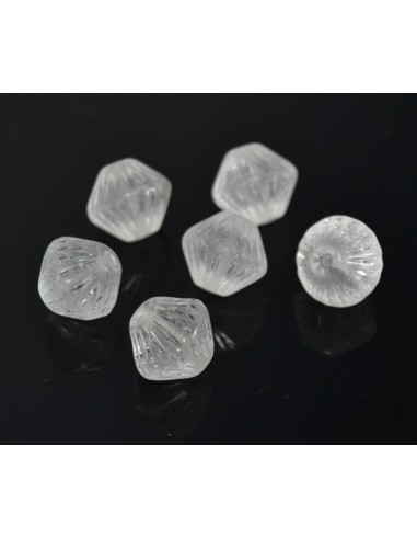 6 Margele sticla presata Cehia bicon striat 10 x 11 mm - Clear