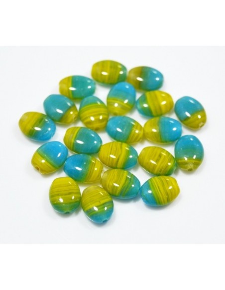 Margele de sticla presata Cehia ovale 9 x 7 mm - Blue/Olive