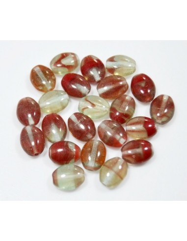 Margele de sticla presata Cehia ovale 9 x 7 mm - Dark Red/Grey