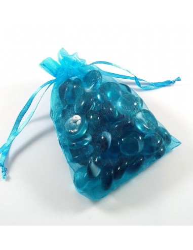 4xSaculet organza bleu 12x9mm