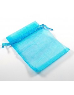 4xSaculet organza bleu 12x9mm
